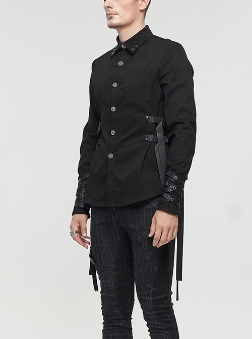 Punk Style Everyday Thickened Fabric Side Nylon Shoulder Straps With Quick Release Buckle Black Long Sleeved Shirt