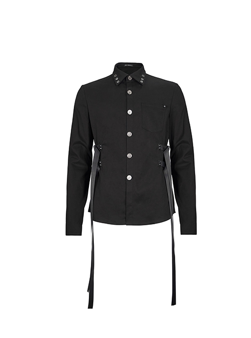 Punk Style Everyday Thickened Fabric Side Nylon Shoulder Straps With Quick Release Buckle Black Long Sleeved Shirt