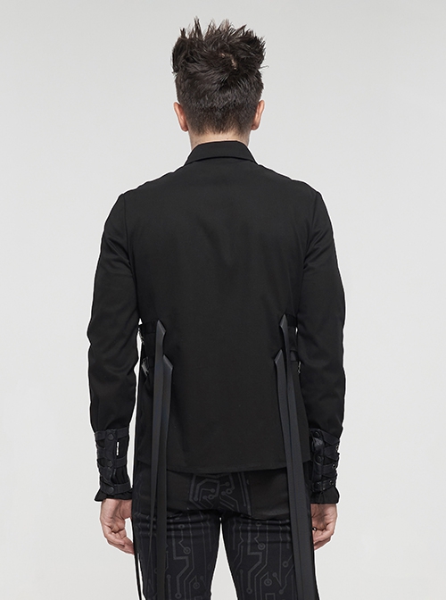 Punk Style Everyday Thickened Fabric Side Nylon Shoulder Straps With Quick Release Buckle Black Long Sleeved Shirt