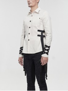 Punk Style Everyday Thickened Fabric Side Nylon Shoulder Straps With Quick Release Buckle White Long Sleeved Shirt