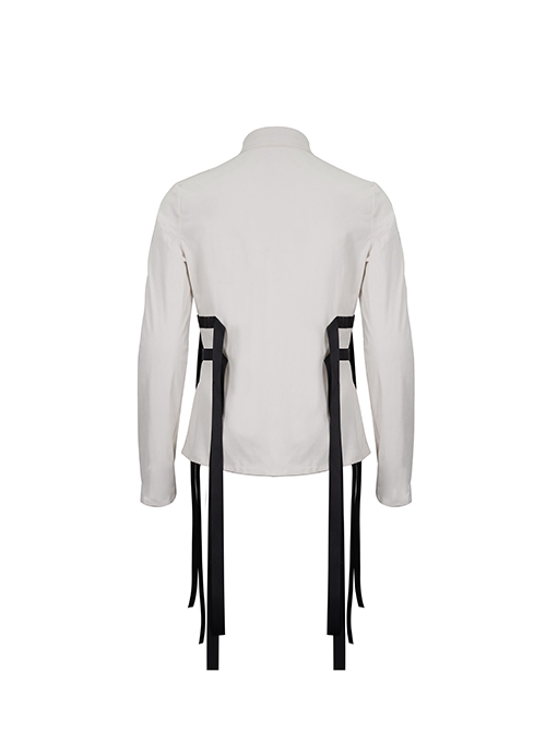 Punk Style Everyday Thickened Fabric Side Nylon Shoulder Straps With Quick Release Buckle White Long Sleeved Shirt