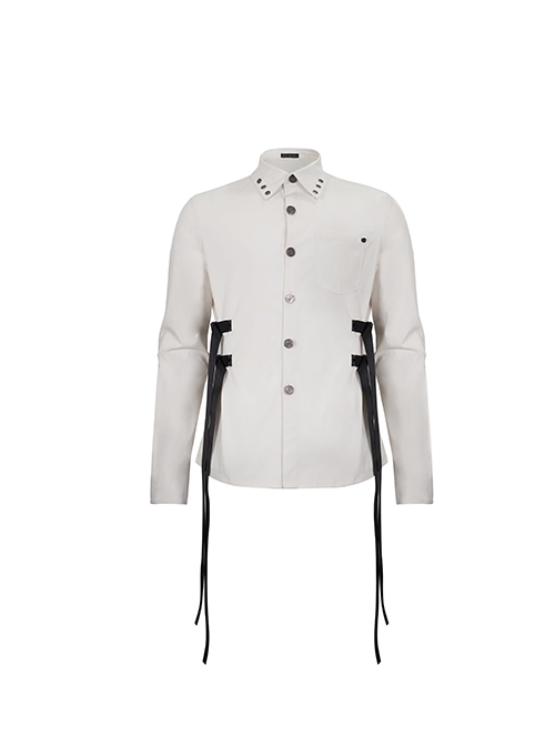 Punk Style Everyday Thickened Fabric Side Nylon Shoulder Straps With Quick Release Buckle White Long Sleeved Shirt