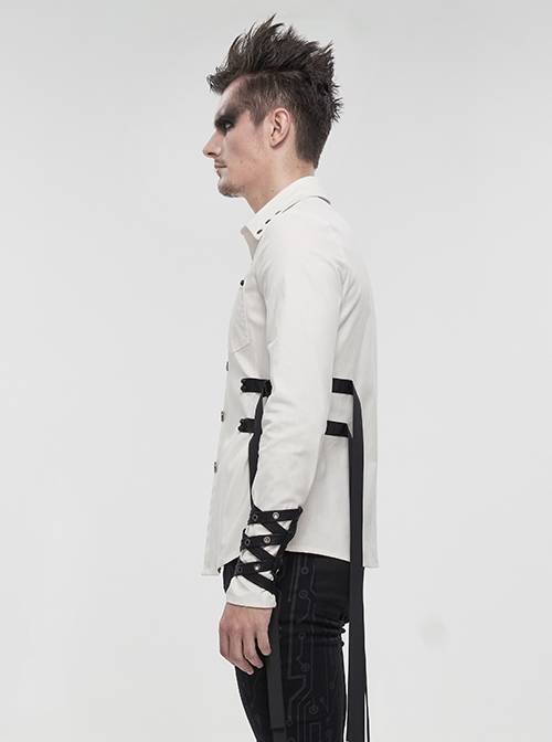 Punk Style Everyday Thickened Fabric Side Nylon Shoulder Straps With Quick Release Buckle White Long Sleeved Shirt