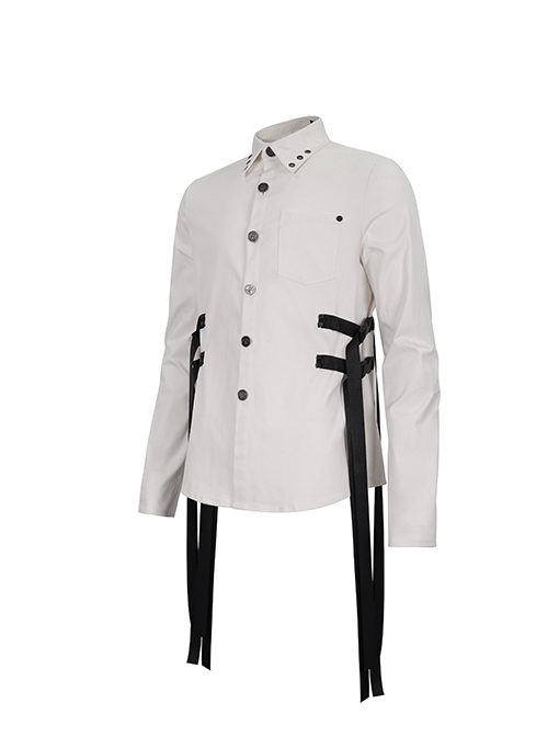 Punk Style Everyday Thickened Fabric Side Nylon Shoulder Straps With Quick Release Buckle White Long Sleeved Shirt