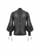 Punk Style Sexy Slightly Transparent Vertical Stripes Printed Stitching Leather Black Long Sleeved Lapel Shirt