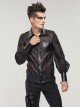 Punk Style Sexy Slightly Transparent Vertical Stripes Printed Stitching Leather Black Long Sleeved Lapel Shirt