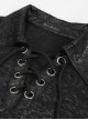 Gothic Style Elastic Print Rubber Knitted Patchwork Leather Fabric Collar Eyelet Tie Black Everyday Long Sleeve Shirt