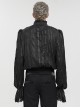 Gothic Vertical Stripes Loose Pleated Stitching Lace Black Stand Collar Long Sleeve Vintage Shirt