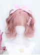 Japanese Style Quadratic Element Peach Pink Flat Bangs Short Curly Hair Sweet Lolita Full Head Wig