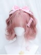 Japanese Style Quadratic Element Peach Pink Flat Bangs Short Curly Hair Sweet Lolita Full Head Wig