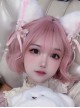 Japanese Style Quadratic Element Peach Pink Flat Bangs Short Curly Hair Sweet Lolita Full Head Wig