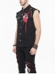 Punk Style Wild Sleeveless Raw Edge Heart Pattern On The Chest Black Lapel Daily Shirt