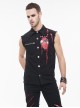 Punk Style Wild Sleeveless Raw Edge Heart Pattern On The Chest Black Lapel Daily Shirt