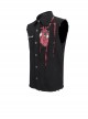 Punk Style Wild Sleeveless Raw Edge Heart Pattern On The Chest Black Lapel Daily Shirt