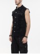 Punk Style Elastic Woven Twill Irregular Metal Zipper Decoration Black Sleeveless Raw Edge Shirt