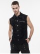 Punk Style Elastic Woven Twill Irregular Metal Zipper Decoration Black Sleeveless Raw Edge Shirt