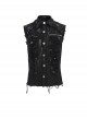 Punk Style Elastic Woven Twill Irregular Metal Zipper Decoration Black Sleeveless Raw Edge Shirt