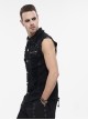 Punk Style Elastic Woven Twill Irregular Metal Zipper Decoration Black Sleeveless Raw Edge Shirt