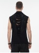 Punk Style Elastic Woven Twill Irregular Metal Zipper Decoration Black Sleeveless Raw Edge Shirt