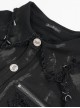 Punk Style Elastic Woven Twill Irregular Metal Zipper Decoration Black Sleeveless Raw Edge Shirt