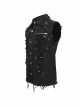 Punk Style Elastic Woven Twill Irregular Metal Zipper Decoration Black Sleeveless Raw Edge Shirt