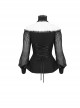 Gothic Sexy One Shoulder With Lace Woven Black Slightly Transparent Long Sleeved T-Shirt