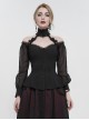 Gothic Sexy One Shoulder With Lace Woven Black Slightly Transparent Long Sleeved T-Shirt