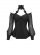 Gothic Sexy One Shoulder With Lace Woven Black Slightly Transparent Long Sleeved T-Shirt