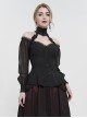 Gothic Sexy One Shoulder With Lace Woven Black Slightly Transparent Long Sleeved T-Shirt