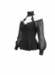 Gothic Sexy One Shoulder With Lace Woven Black Slightly Transparent Long Sleeved T-Shirt