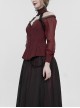 Gothic Sexy One Shoulder With Lace Woven Red Slightly Transparent Long Sleeved T-Shirt