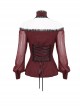 Gothic Sexy One Shoulder With Lace Woven Red Slightly Transparent Long Sleeved T-Shirt