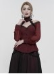 Gothic Sexy One Shoulder With Lace Woven Red Slightly Transparent Long Sleeved T-Shirt