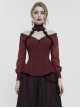 Gothic Sexy One Shoulder With Lace Woven Red Slightly Transparent Long Sleeved T-Shirt