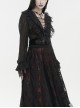 Gothic Style Light And Transparent Grid Fabric Front Lace Layered With Tied Black Puff Sleeves Shirt