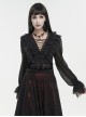 Gothic Style Light And Transparent Grid Fabric Front Lace Layered With Tied Black Puff Sleeves Shirt