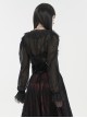 Gothic Style Light And Transparent Grid Fabric Front Lace Layered With Tied Black Puff Sleeves Shirt