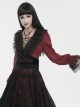 Gothic Style Light And Transparent Grid Fabric Front Lace Layered With Tied Red Puff Sleeves Shirt