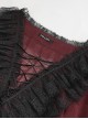 Gothic Style Light And Transparent Grid Fabric Front Lace Layered With Tied Red Puff Sleeves Shirt