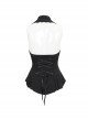 Punk Style Sexy Chiffon Front Chest Slightly Transparent Mesh With Lace Lace Black Sleeveless Backless Drawstring Shirt