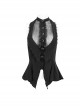 Punk Style Sexy Chiffon Front Chest Slightly Transparent Mesh With Lace Lace Black Sleeveless Backless Drawstring Shirt