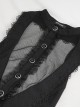 Punk Style Sexy Chiffon Front Chest Slightly Transparent Mesh With Lace Lace Black Sleeveless Backless Drawstring Shirt