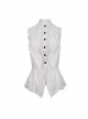 Punk Style Sexy Chiffon Front Chest Slightly Transparent Mesh With Lace Lace White Sleeveless Backless Drawstring Shirt