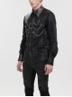 Punk Style Fashion Washed Velvet Fabric With Leather Front Chest Symmetrical Metal Chain Decoration Black Long Sleeved Lapel Shirt