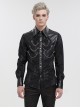 Punk Style Fashion Washed Velvet Fabric With Leather Front Chest Symmetrical Metal Chain Decoration Black Long Sleeved Lapel Shirt