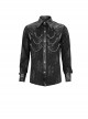 Punk Style Fashion Washed Velvet Fabric With Leather Front Chest Symmetrical Metal Chain Decoration Black Long Sleeved Lapel Shirt