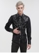 Punk Style Fashion Washed Velvet Fabric With Leather Front Chest Symmetrical Metal Chain Decoration Black Long Sleeved Lapel Shirt