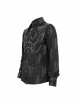 Punk Style Fashion Washed Velvet Fabric With Leather Front Chest Symmetrical Metal Chain Decoration Black Long Sleeved Lapel Shirt