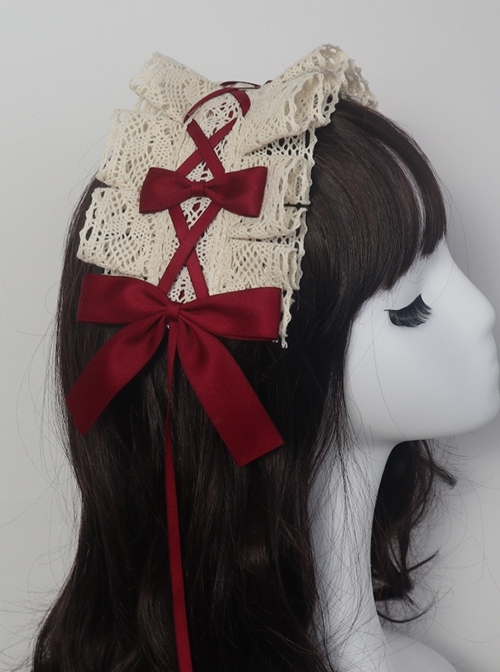 Soft Girl Satin Bowknot Gothic Lolita Sweet Cool Versatile Dark Lace Ruffles Versatile Hairband