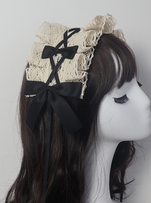 Soft Girl Satin Bowknot Gothic Lolita Sweet Cool Versatile Dark Lace Ruffles Versatile Hairband